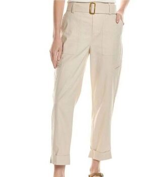 Vince Pants Women's Small Cream Neutral Belted Linen Blend Cropped Utility
